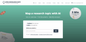 Interface do Open Knowledge Maps mostrando mapa de conhecimento para revisão de literatura com Inteligência Artificial.
